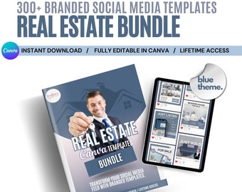 300+ Real Estate Social Media Template Blue Themed Bundle