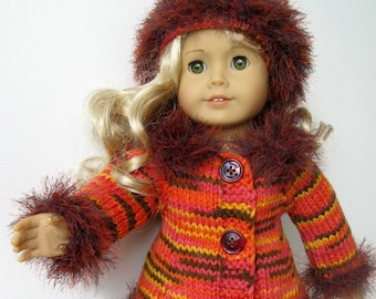 MAD MEN classic A-line coat and hat Knitting pattern for American Girl AG 18 inch doll (041)