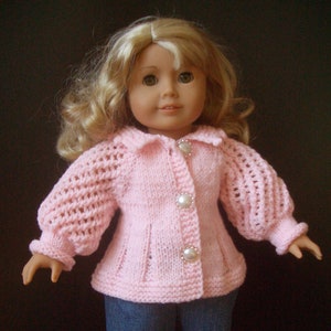 SOUTHERN BELL sweater jacket Knitting pattern for American Girl 18 inch doll with VIDEO clips beginner level (034)