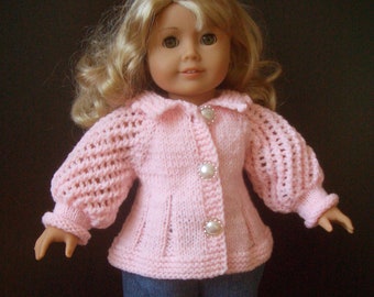 SOUTHERN BELL sweater jacket Knitting pattern for American Girl 18 inch doll with VIDEO clips beginner level (034)