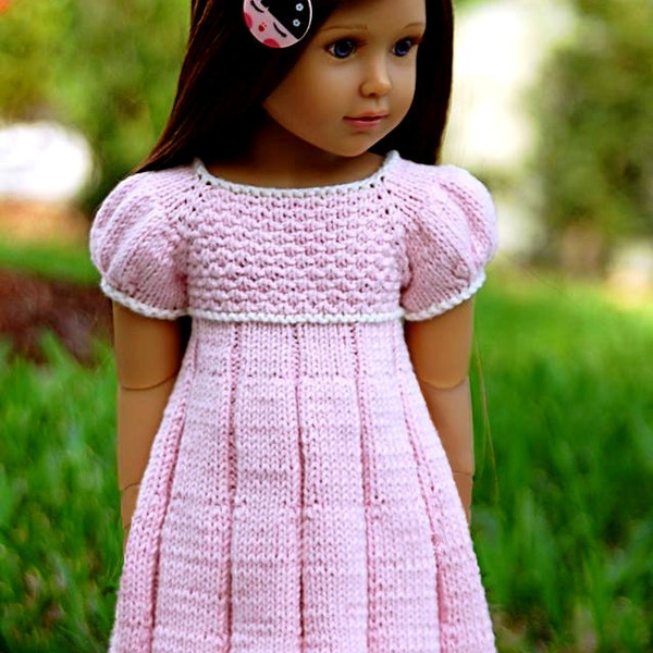 PLEATED SUMMER slim 18 inch doll Kidz n Cats DRESS Knitting pattern (# 042slim)