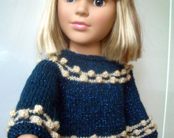knitting PATTERN  BEGINNER level for American Girl 18 inch doll Starry Night pullover  (037)