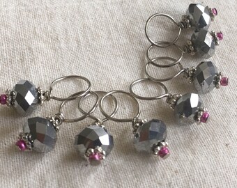Anthracite Coal Crystal Knitting stitch markers set of 8 (set #1)
