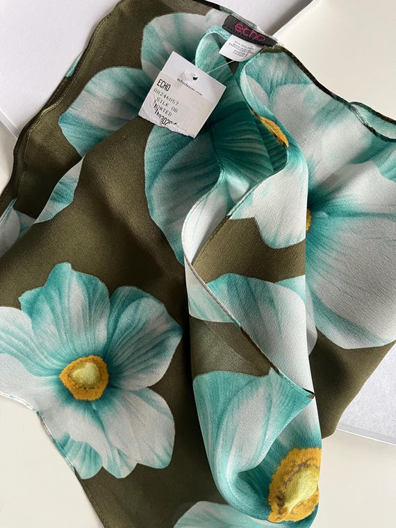 Vintage ECHO Silk Scarf long Rectangular Floral N… - image 4