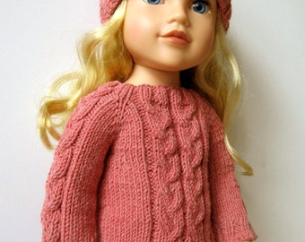 Cabled Sleeve Pullover sweater knitting pattern for 18" doll AG doll American girl (065)