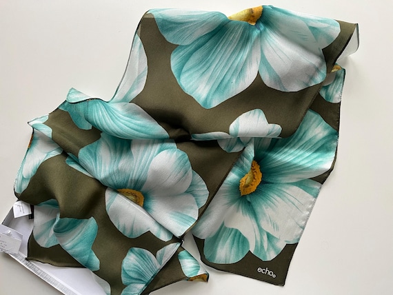 Vintage ECHO Silk Scarf long Rectangular Floral N… - image 1
