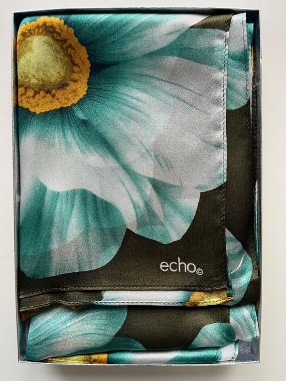 Vintage ECHO Silk Scarf long Rectangular Floral N… - image 2
