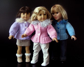 ICE-SKATER sweater jacket Knitting pattern for American Girl 18 inch doll with VIDEO clips beginner level (39)