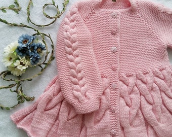 Girls’ Cardigan Coat  “Bird Tails & Ponytails” knitting pattern size 2 toddler