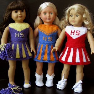 Padrão de tricô com vídeo para boneca AMERICAN GIRL roupa CHEERLEADER de 18 polegadas (050)