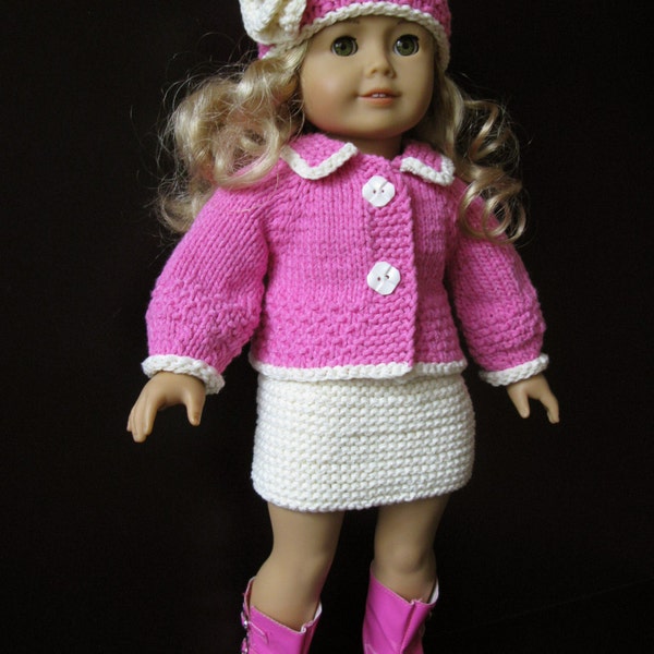 CUPCAKE 3 pc set Knitting pattern for American Girl 18 inch doll  (051)