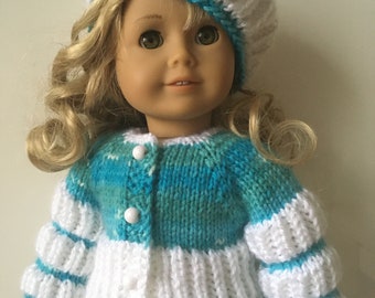 Blue Lagoon Jacket & Hat Knitting pattern for American Girl AG 18 inch doll  (063)