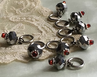 Anthracite Coal Crystal Knitting stitch markers set of 8 (set #2)