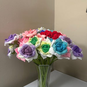Handmade Crochet Colorful Rose Bouquet Flower Bouquet, home decoration, Unique Gift For Wife, Girlfriend, Anniversary Gifts
