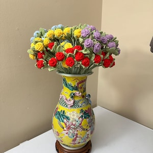 Handmade Crochet Miniature Spray Roses Bouquet, Flower Bouquet, home decoration, Unique Gift For Wife, Girlfriend, Anniversary Gifts