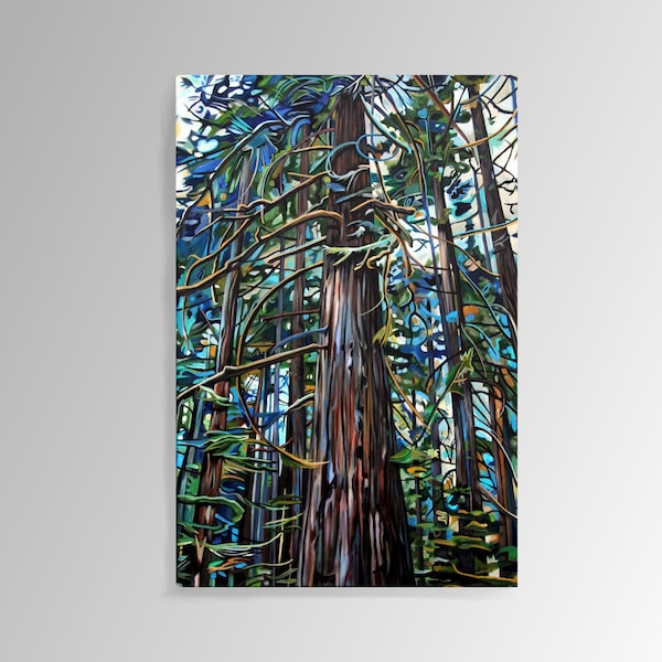 Impressions d'art de la forêt tropicale de Tofino sur toile, papier, acrylique ou bois : peinture par Taralee Guild 12 x 8 po. 18 x 12 po. 24 x 16 po. 30 x 20 po. 36 x 24 po. 42 x 28 po. ou 48 x 32 po.