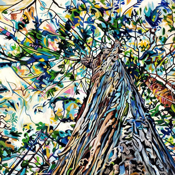 Twisting Anicent Tree Art Prints Canvas, Paper, or Wood: Painting by Taralee Guild 12x8", 18x12", 24x16", 30x20", 36x24", 42x28", or 48x32"