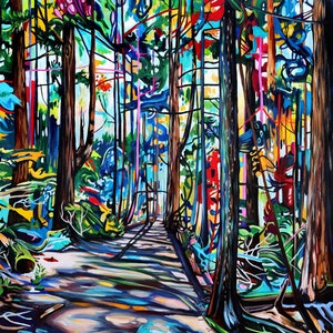 Color Light on Forest Path Painting by Taralee Guild in Paper, Canvas & acrylic: 12x16" 18x24" 24x32" 30x40" 36x48" 42x56" 54x72" or 59x80"