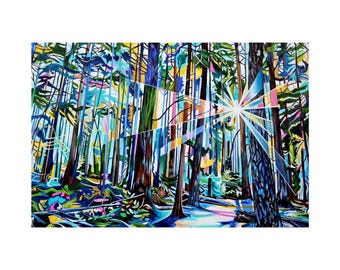 Guided Light Forest Art Print: British Columbia Tree Canopy Painting