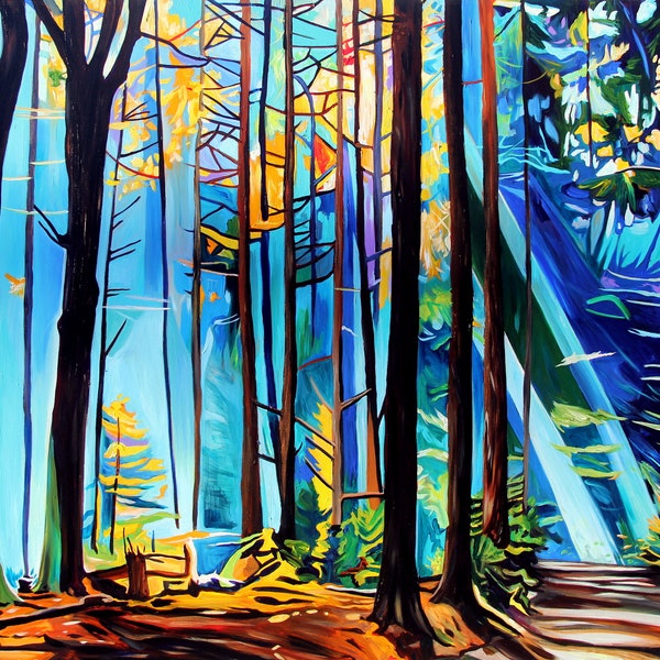 Lighted Path Forest Art Prints Canvas, Paper, Acrylic, or Wood: Painting by Taralee Guild 12x8" 18x12" 24x16" 30x20" 36x24" 42x28" or 48x32"