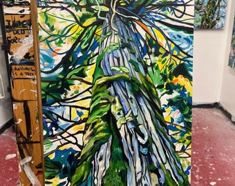 ORIGINAL PAINTING -   Moss Morning Light (2026) 12x24” Acrylic on Canvas by Taralee Guild Forest Nature’s Cathedral series