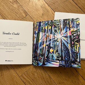 Cartes artistiques noires avec enveloppes - 5 x 5 pouces de forêt lumineuse guidée - quantité de 5 - Illustrations par Taralee Guild