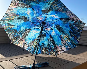 Starry Forest Umbrella - automatic push button open - art umbrella by Taralee Guild