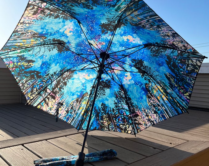 Starry Forest Umbrella Automatic Push Button Open Art Umbrella by