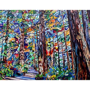 Peinture Lighthouse Forest par Taralee Guild Impressions : papier, toile, acrylique ou bois 12 x 8 po, 18 x 12 po. 24 x 16 po. 30 x 20 po. 36 x 24 po., 42 x 28 po. ou 48 x 32 po.