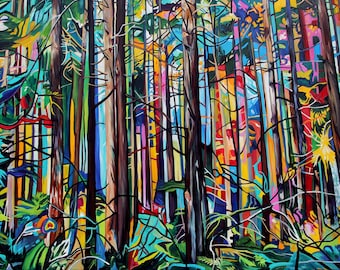 Original Forest Community Painting: Canadian Landscape Art (60x40")