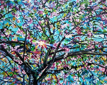 ORIGINAL PAINTING - Cherry Blossom Sun (2025) 40x30” acrylic on canvas Canadian landscape cathedral art by Taralee Guild