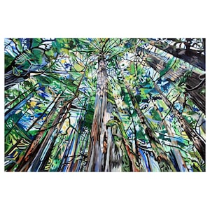 Impresión artística de la selva tropical templada: Pintura de paisaje forestal de la Columbia Británica