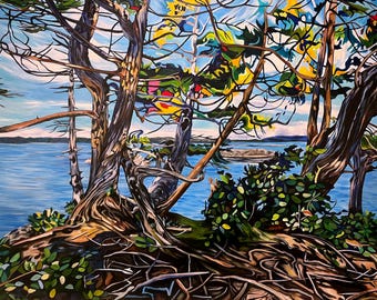 Ocean View With Trees Art Print: British Columbia Landscape Painting