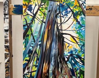 ORIGINAL PAINTING - Tree Dematerialization (2026) 24x12 inch vertical acrylic on canvas by  Taralee Guild