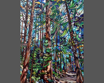 Impressions artistiques Beautiful Walk Forest, toile, papier ou bois : peinture de la guilde Taralee 12 x 8 po, 18 x 12 po. 24 x 16 po. 30 x 20 po. 36 x 24 po., 42 x 28 po. ou 48 x 32 po.