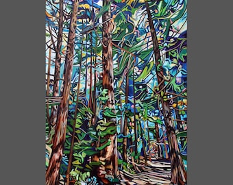 Impressions artistiques Beautiful Walk Forest, toile, papier ou bois : peinture de la guilde Taralee 12 x 8 po, 18 x 12 po. 24 x 16 po. 30 x 20 po. 36 x 24 po., 42 x 28 po. ou 48 x 32 po.