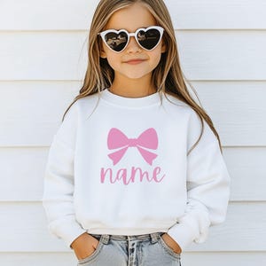 Custom Pink Bow Youth Crewneck Sweatshirt - Personalized Kids Sweatshirt - Cute Kids Sweatshirt - Custom Sweatshirt - Gift for Kids