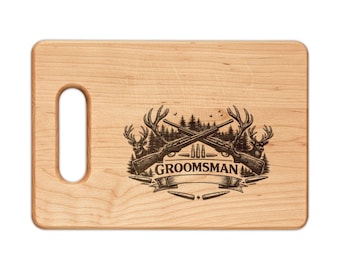 Tabla de cortar grabada con astas de ciervo para padrinos de boda