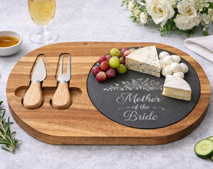 Engraved Slate Wood Cheese Board, Mother of the Bride Bridal Shower Gift