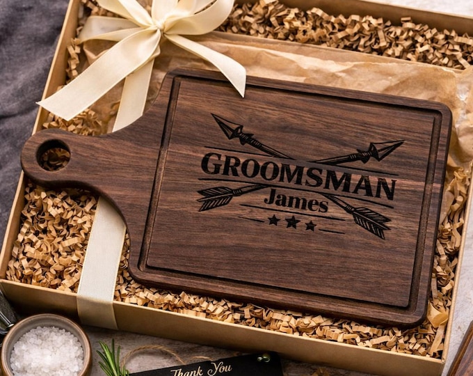 Personalized Walnut Groomsman Cutting Board, Custom Engraved Wedding Gift