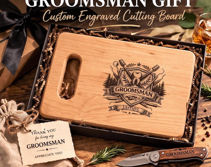 Personalized Dentist Groomsman Cutting Board, Custom Engraved Wedding Gift