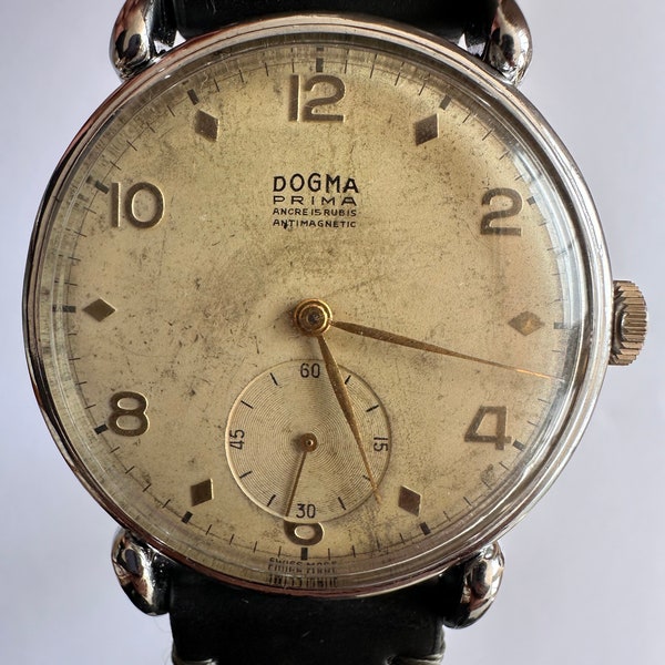 Dogma Prima sparta Antique Swiss wind-up watch Large diameter 1950'