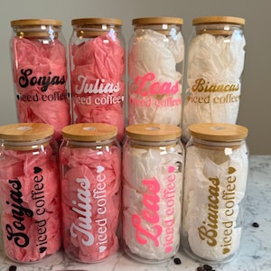 personalized drinking glass for cold drinks, glass for iced coffee, coffee lover, coffee mug to go, glass, individual, name