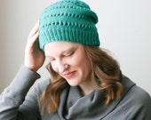 Slouchy beanie, emerald green merino wool knit hat -- Ledge Harbour slouch