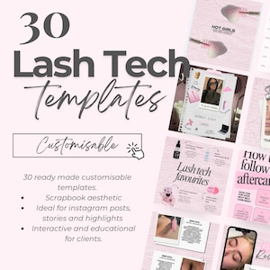 Lash Tech Instagram-mallar | Rosa scrapbook-inlägg i Canva (30 mallar)