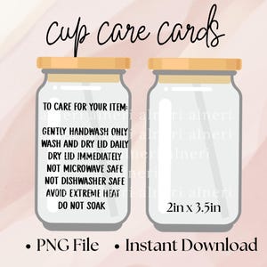Cartões de cuidados com copos de vidro PNG, Cartão de cuidados com copos de vidro Libbey PNG, Instruções para cartão de cuidados com copos, Compatível com Cricut Imprimir e cortar