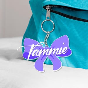 Personalized Bow Backpack Keychain,Scallop Bow Backpack Name Tag,Bow Backpack Keychain,Acrylic keychain,Back To School Keychain Gift
