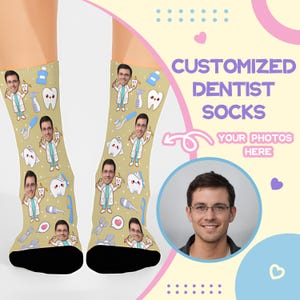 Custom Face Socks,Personalized Dentist Socks,Dental Socks,Picture Face on Socks,Dentist Graduation,Dentist Gifts,Future Dentist Gift