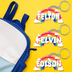 Personalized Rainbow Name Tag for Kids,Rainbow Backpack Keychain Name Tag,Cute School Bag Label,Kids Name Tag,Keychain for Girls