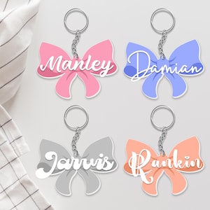 Personalized Bow Backpack Keychain,Bow Keychain Backpack Tag with Name,Backpack Keychain,Bow Acrylic Keychain,Birthday Gift for Girls
